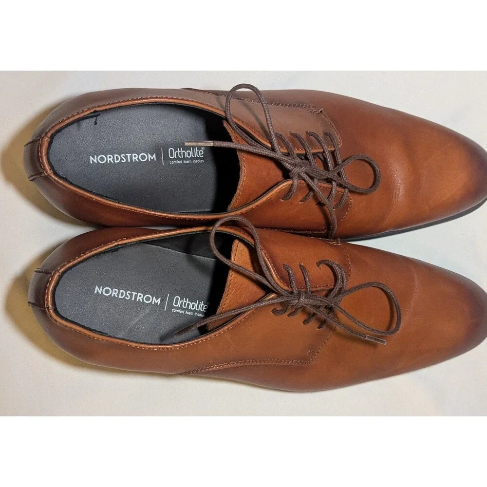 Men’s Nordstrom Brown Leather Derby Dress Shoes Size 10.5 Lace-Up Plain Toe